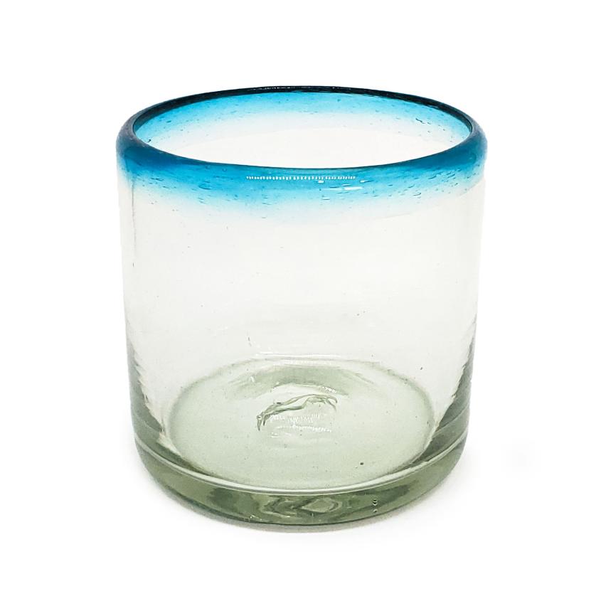 Sale Items / Aqua Blue Rim 8 oz DOF Rock Glasses (set of 6) / These glasses are just the right size to enjoy fresh squeezed fruit juice in the moning.